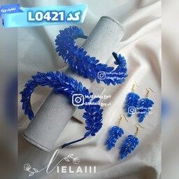 تل کریستالی آبی L0421 ست تل و گوشواره آبی تل سر آبی تل پهن زنانه و دخترانه تاج و ریسه مو آبی