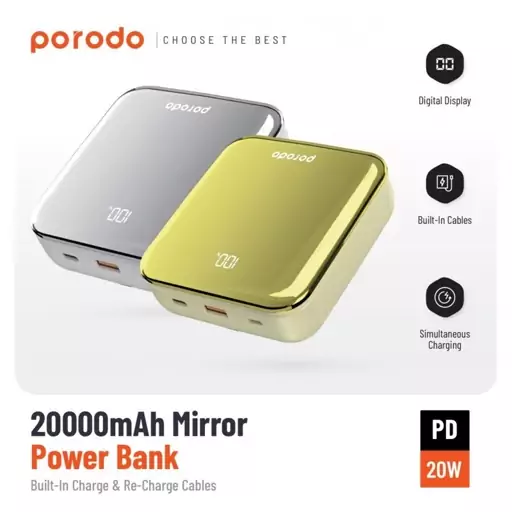 پاوربانک 20000 پرودو میرور Porodo Mirror power bank