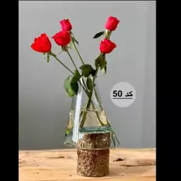 گلدان شیشه ای با پایه تنه چوبی کد50