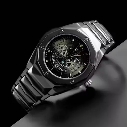 ساعت مردانه هابلوت بند استیل مشکی کهکشانی Hublot