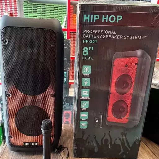 اسپیکر 8اینچ hip hop بیس دار  دارای میکروفن بلوتوث و کنترل از راه دور رقص نور متفاوت وخاص