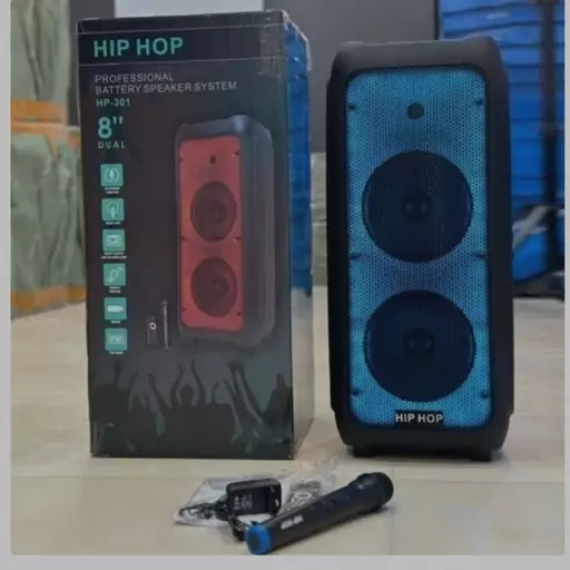 اسپیکر 8اینچ hip hop بیس دار  دارای میکروفن بلوتوث و کنترل از راه دور رقص نور متفاوت وخاص