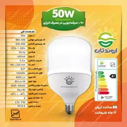 لامپ 50 وات اروندتاب LED استوانه ای سفید مهتابی