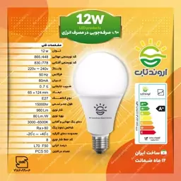 لامپ 12 وات اروندتاب LED حبابی سفید مهتابی