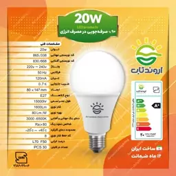 لامپ 20 وات اروندتاب LED حبابی سفید مهتابی