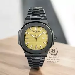 ساعت پتک فیلیپ ناتیلوس مشکی صفحه زرد کوارتز Patek Philippe Nautilus