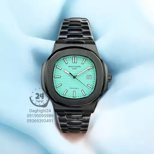 ساعت پتک فیلیپ ناتیلوس مشکی صفحه تیفانی(آبی) کوارتز Patek Philippe Nautilus