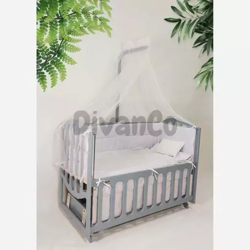 تخت  گهواره  نوزاد الیزا  کنار  مادر  چوبی  دیوانکو  Divancoo  رنگ طوسی ابعاد  120  در 60 (پسکرایه)