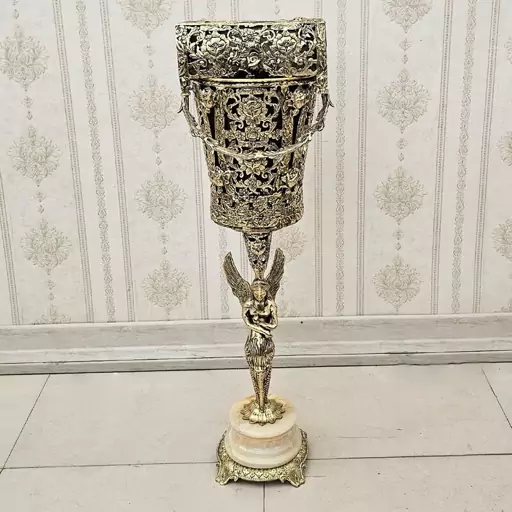 سطل و جا دستمال کاغذی برنزی مدل گل رز فرشته کد 1763s  ( سطل و جادستمال برنجی )