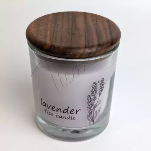 شمع لیوانی عطری Lavender تیسا کندل با درب چوب گردو