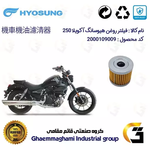 فیلتر روغن موتورسیکلت کد 104 مناسب برای هیوسانگ  آکویلا HYOSUNG  AQUILA 250 کویرموتور