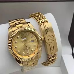 ست دستبند و ساعت رولکس rolex رنگ طلایی فوق العاده زیبا و درجه یک  کد1