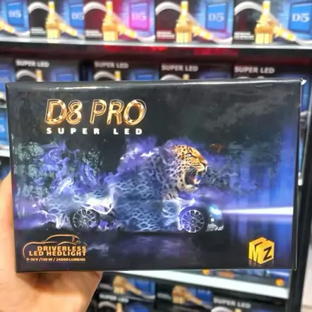 هدلایت D8 PRO پایه H7 بسته دوعددی تک رنگ سفید یخی با چیپ CSP