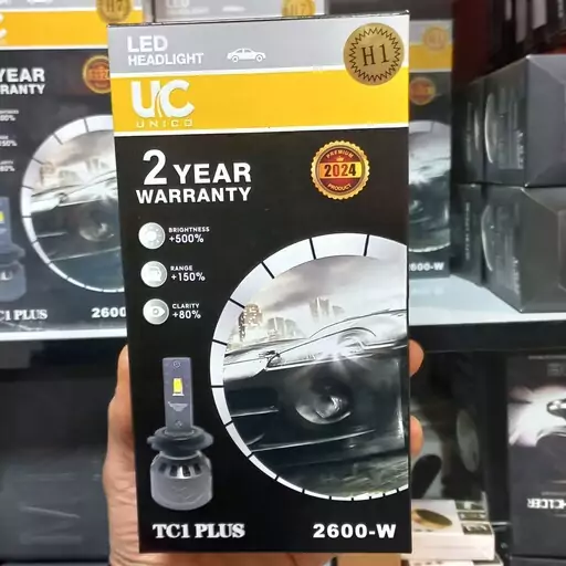 هدلایت TC1 PLUS برند UNICO پایه H1 تک رنگ تک کنتاک بسته دوعددی 20 ماه گارانتی