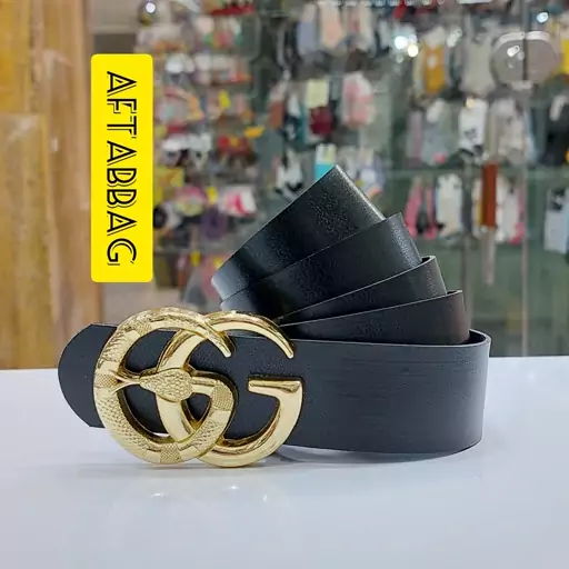 کمربند زنانه اسپورت مشکی سگک طرحدار گوچی GUCCI عرض 3.5 سانتیمتر