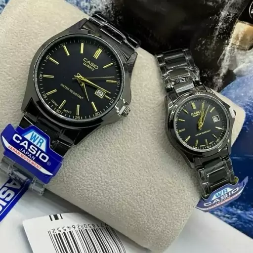 ساعت ست و تکی زنانه و مردانه عقربه ای کاسیو CASIO صفحه گرد بند استیل مشکی - تک مردانه کد2719