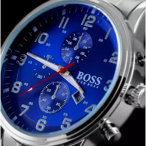 ساعت مچی مردانه Hugo boss دوموتور شیک بند استیل نقره ایی صفحه نمایش گرد آبی کد2766