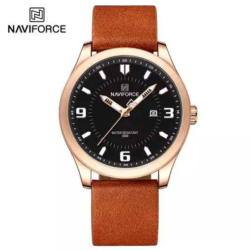 ساعت مردانه اورجینال برند اسکمی -کد :NAVIFORCE 8024  - رزگلد مشکی