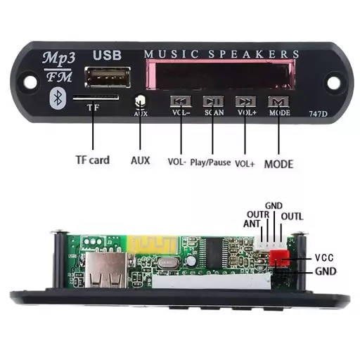 پخش کننده بلوتوثی 12V - پنلی MP3 پشتیبانی از MicroSD و USB با ریموت کنترل