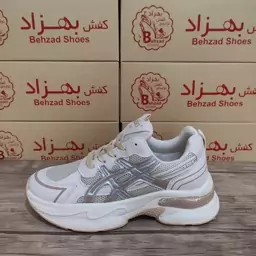 کتونی آسیکس asics دخترانه زنانه سایز 37 تا 40 رنگ کرم زیره پیو کفی طبی لژ پنج سانتی رویه راشل وچرم مصنوعی سبک و راحت