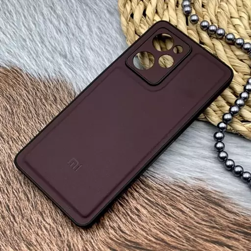 قاب گوشی Poco X5 Pro شیائومی Leather Case کلاسیک اورجینال چرمی محافظ لنز دار شرابی کد 32857