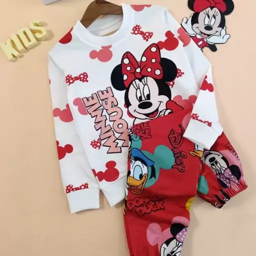 بلوز شلوار Minnie جنس اسپان پشت دورس سایز1تا4 رنگبندی آبی قرمز سرخابی 