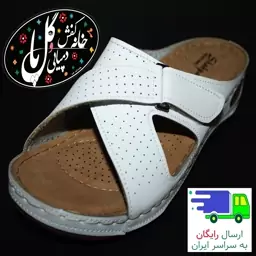 صندل زنانه طبی ارتوپدی ارغوان شهپر سفید