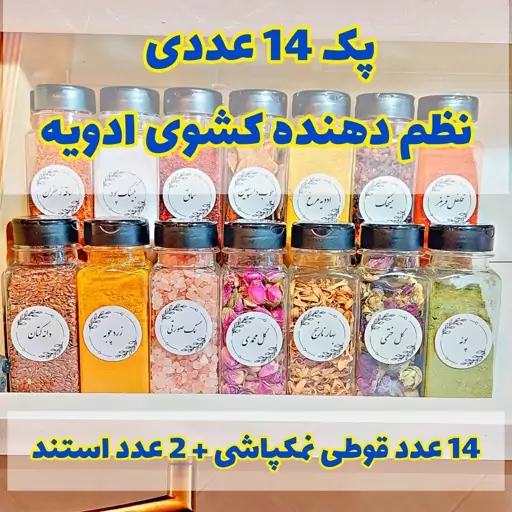 پک جا ادویه ای کشویی مدل ضد ضربه (قوطی پلاستیکی 100 گرمی + استند کشو)