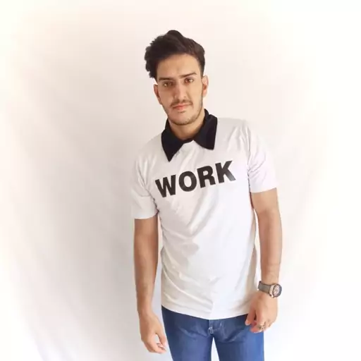 تیشرت یقه بلایزری سفید مدل work