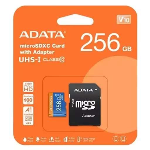 کارت حافظه microSDXC ای دیتا مدل V10 A1 کلاس 10 سرعت 100MBps استاندارد UHS-I ظرفیت 256 گیگابایت