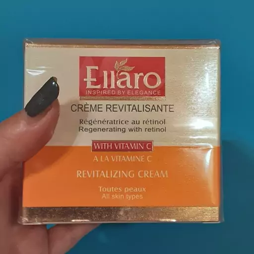 کرم شاداب کننده پوست صورت.برندEllaro.حاوی ویتامین  C.حجم 50ml.ساخت فرانسه