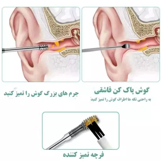 ست گوش پاک کن فلزی همراه با کیف چرم ابزار تمیز کننده گوش