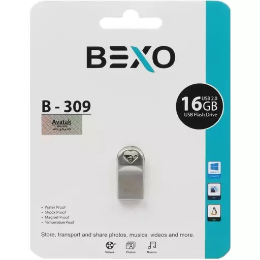 فلش مموری بکسو Bexo مدل B-309 ظرفیت 16 گیگابایت گارانتی مادام العمر آواتک