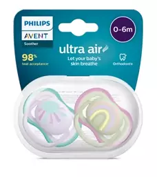 پستانک ارتودنسی 0تا6 ماه دوتایی فیلیپس اونت PHILIPS AVENT سری UltraAir مدل SCF385/30 - بنفش