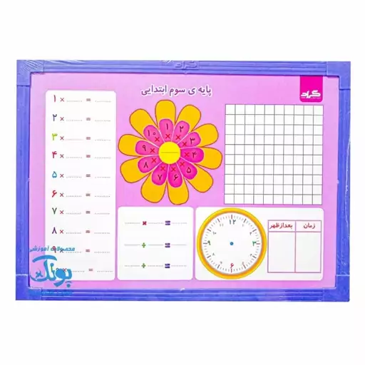 تخته ریاضی یار کلاس سوم وایت بردی گراد سایز 35*25 سانتی‌متر | Math Board