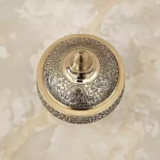 قندان برنجی هندی مدل طاووس پایه گرد قطر 10 سانتی کد 3515 ( قندان برنزی هندی )