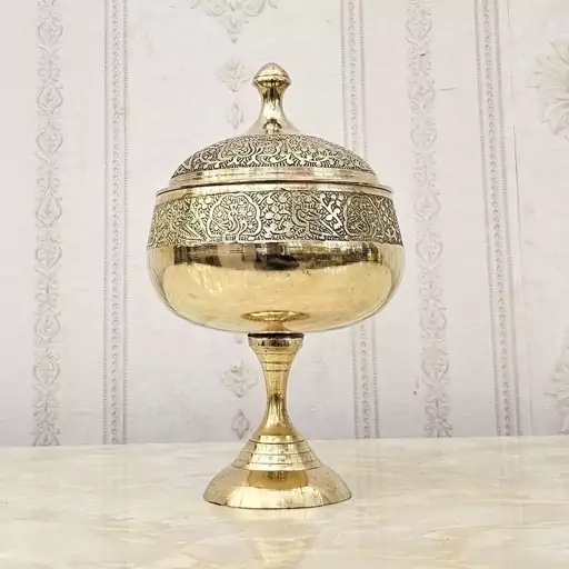 شکلات خوری برنزی هندی مدل طاووس پایه دار قطر 13 کد 3723 ( شکلات خوری برنجی )