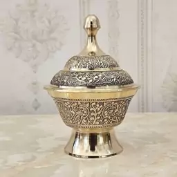 قندان برنزی هندی مدل طاووس پایه گرد قطر 9 سانتی متر کد 3509 ( قندان برنجی هندی )