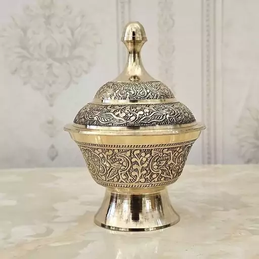 قندان برنزی هندی مدل طاووس پایه گرد قطر 9 سانتی متر کد 3509 ( قندان برنجی هندی )