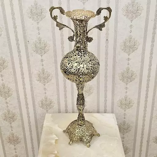 گلدان کنار سالنی برنزی مدل توری پایه لوله ای کد 1707 ( گلدان کنارسالنی برنجی )