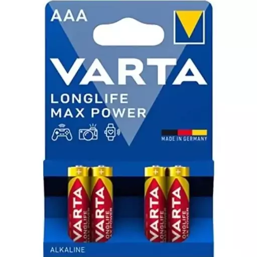 باتری چهارتایی نیم قلمی مکس پاور قرمزVarta Long Life Max Power Alkaline LR03/MN2400 1.5V AAA