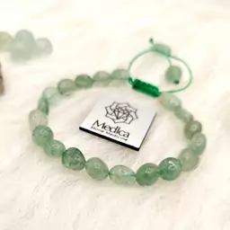 دستبند سنگ اونتورین کوارتز سبز رنگ GREEN AVENTURINE QUARTZ/ تراش دامله سایز 7و8/ دور مچ 17