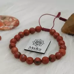 دستبند سنگ جاسپر سرخ طبیعی تراشدارRED JASPER/ سایز8/ دور مچ 17