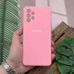 قاب گوشی Galaxy A32 4G سامسونگ سیلیکونی پاک کنی اورجینال داخل پارچه ای محافظ لنز دار رنگ صورتی کد 13330