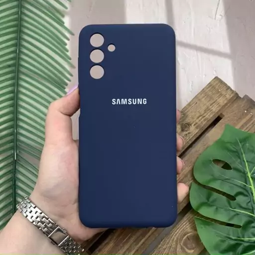 قاب گوشی A04S / Galaxy A13 5G سامسونگ سیلیکونی پاک کنی اورجینال داخل پارچه ای محافظ لنز دار رنگ سرمه ای تیره کد 63761