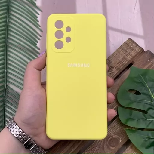 قاب گوشی Galaxy A33 5G سامسونگ سیلیکونی پاک کنی اورجینال داخل پارچه ای محافظ لنز دار رنگ زرد کد 22009