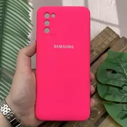  قاب گوشی Galaxy A02S سامسونگ سیلیکونی پاک کنی اورجینال داخل پارچه ای محافظ لنز دار رنگ سرخابی کد 57939