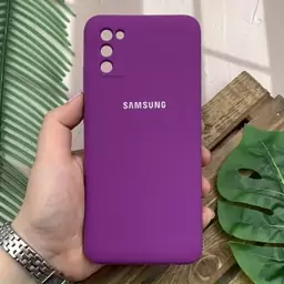 قاب گوشی Galaxy A02S سامسونگ سیلیکونی پاک کنی اورجینال داخل پارچه ای محافظ لنز دار رنگ بنفش کد 91748