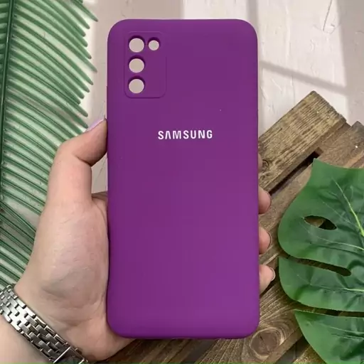 قاب گوشی Galaxy A02S سامسونگ سیلیکونی پاک کنی اورجینال داخل پارچه ای محافظ لنز دار رنگ بنفش کد 91748