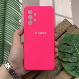 قاب گوشی Galaxy A33 5G سامسونگ سیلیکونی پاک کنی اورجینال داخل پارچه ای محافظ لنز دار رنگ سرخابی کد 52799